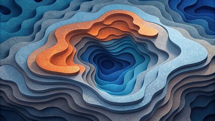 Aufkleber - A collage of paper shapes forming a threedimensional topographical map with varying elevations and depths.