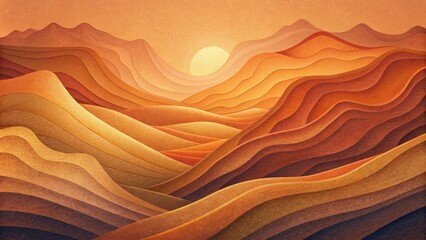 Aufkleber - Paper layers in warm earth tones depicting a dry desertlike topography with rugged hills and canyons.