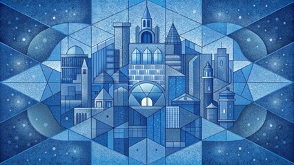 Poster - A blueprint mosaic each piece representing a different element of the bustling city.