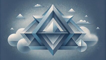 Aufkleber - A monochromatic abstract composition of geometric fog with triangles and squares overlapping and intersecting.