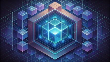 Poster - A shimmering grid of intricate cubes emanating a powerful energy and inviting exploration.