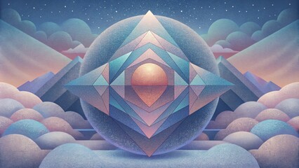 Aufkleber - Layers of geometric shapes in muted tones overlap and blend together creating a dreamlike and ethereal composition.