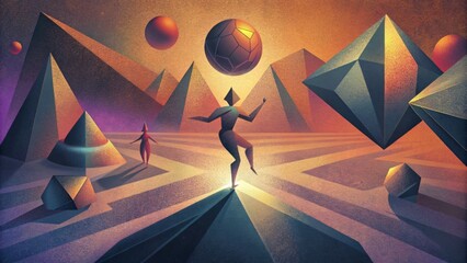 Poster - A dance of geometry and light as sharp lines and bold shapes cast exaggerated shadows creating a dynamic and surreal scene.