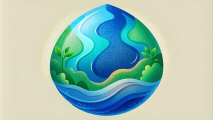 Poster - A symphony of bright greens and blues evoking the seamless blending of water and earth elements in a natural organic form.