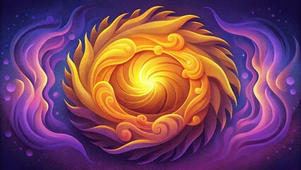Aufkleber - A whirlwind of vibrant yellows and purples symbolizing the fusion of air and fire elements in a dynamic and energetic composition.