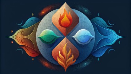 Poster - An abstract depiction of the four elements with each element represented by bold contrasting colors and intricate patterns.