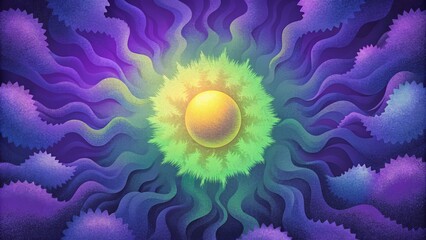 Poster - A fuzzy dreamlike pattern of smudged purples and greens overlaid with splashes of bright yellow.