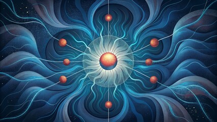 Fototapete - Radiating waves of energy spreading outwards and merging together reflecting the behavior of magnetic field lines.