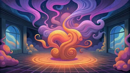 Aufkleber - A chaotic dance of whimsical swirls and curls as psychedelic smoke fills the room with its vibrant energy.