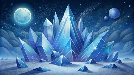 Fototapete - Sharp and jagged formations of frozen crystals sparkling like diamonds in the moonlight.