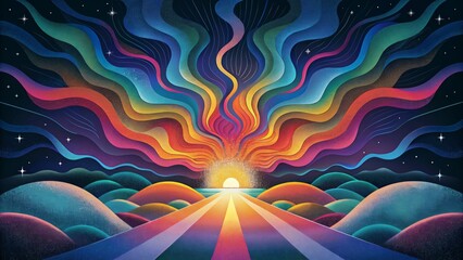 Poster - A psychedelic explosion of neon waves transporting you to the s.