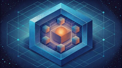Poster - An abstract representation of a quantum world where the building blocks are formed by the hexagonal structure of graphene.