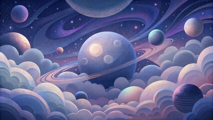 Poster - An otherworldly depiction of the universe with ethereal clouds and ling lights resembling galactic formations.