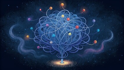 Poster - A visual representation of a stream of consciousness expressed through haphazard and freeflowing chalkboard scribbles.