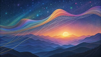Poster - Delicate threads of iridescent color delicately dancing and weaving across the horizon like a celestial symphony.