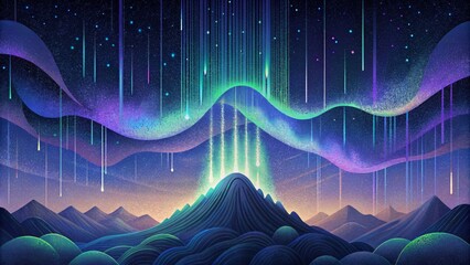 Poster - Gossamer threads of light cascading through the night sky reminiscent of the vibrant hues of an aurora.