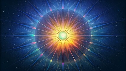Poster - Radiant spokes of prismatic light reaching out and intertwining in a cosmic dance.