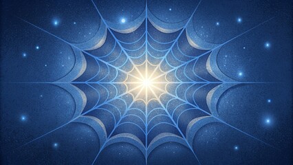 Poster - A shimmering web of energy with rays emanating from a central source like a pulsing star.