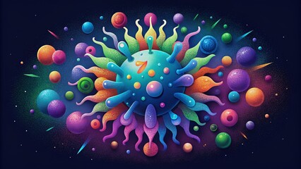 Fototapete - Vibrant bursts of color resembling a microscopic universe of interconnected microbes.