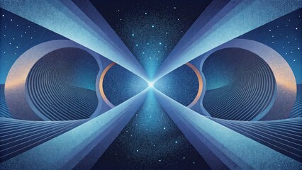 Poster - A pair of parallel lines of varying thickness stretching into infinity create a portallike illusion in a sea of abstract shapes.