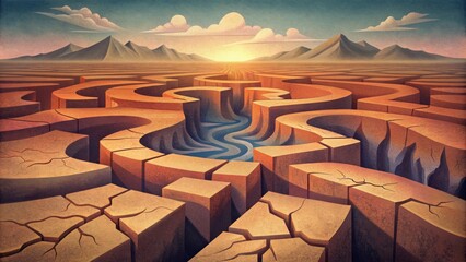 Aufkleber - A labyrinth of fault lines intertwining and dividing the cracked terrain.