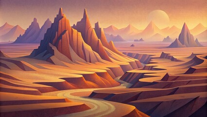 Aufkleber - Jagged edges and deep valleys sculpted into the desiccated earth.