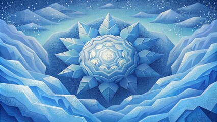 Aufkleber - A frozen sea of fractals like a blizzard frozen in time with each flake reflecting a different hue of blue and white.