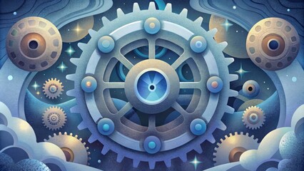 Aufkleber - A digital interpretation of a complex system of gears creating a futuristic and industrial aesthetic.