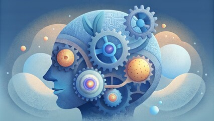 Poster - A visual representation of a mechanical mind with gears and parts pulsating and moving in sync to convey its complexity.