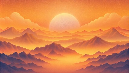 Poster - Gentle wisps of fog enveloping a vibrant orange sunset.