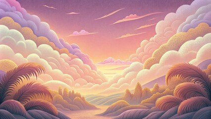 Poster - An otherworldly landscape of feathery clouds in shades of pink and gold like a dreamy fairyland.