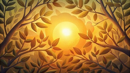 Canvas Print - The warm golden hues of the sun are fragmented and tered by the interplay of branches and leaves creating a mesmerizing display of dappled