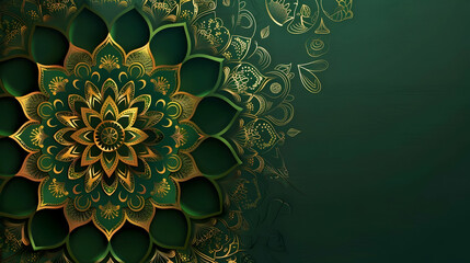 Sticker - on a green background a gold-green mandala with copy space