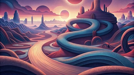 Poster - An otherworldly landscape of twisted and contorted shapes resembling the unpredictable path of flowing through arteries.