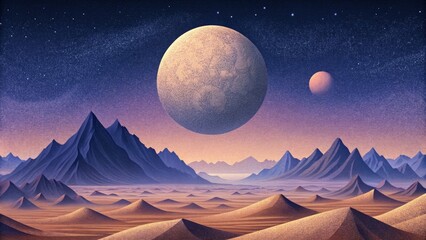 Poster - A stark contrast of smooth flat lunar plains against the dramatic rugged peaks of a distant mountain range.