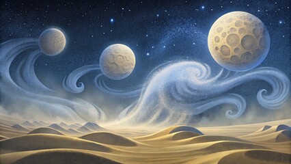 Poster - Swirls of lunar dust caught in the light dancing like ethereal spirits across the barren landscape.