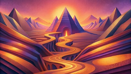 Poster - A surreal landscape of vibrant veneers with sharp angles and dynamic curves creating a sense of depth and movement.