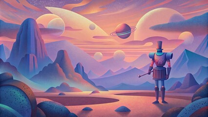 Poster - The steady beat of a drum echoes through a retrofuturistic landscape showcasing the fluid interchange between past and future in rhythmic