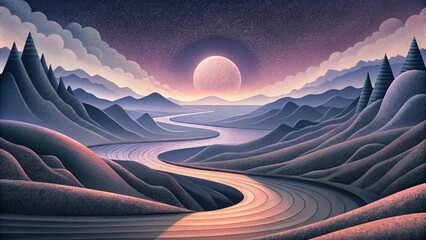 Poster - A monochromatic landscape that twists and turns with shades of light and dark evoking a mesmerizing spectral shift.