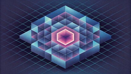 Aufkleber - A glitchy grid of squares and lines pulsates and morphs creating a hypnotic and disorienting effect.