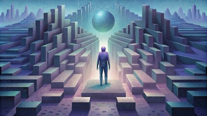 Aufkleber - A distorted figure navigates through a maze of digital glitches as if ped in a glitchy digital world.