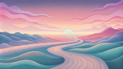 Poster - A dreamy landscape featuring soft pastelcolored retro waves stretching out to the horizon.