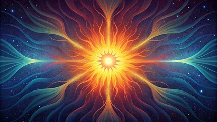 Poster - A burst of vibrant energy erupting from a central point spreading and expanding in all directions.