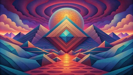 Aufkleber - A surreal landscape of geometric patterns and vivid hues come together to form a kaleidoscopic vision that defies reality.
