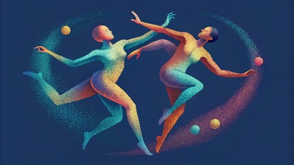 Poster - The halftone dots like harmonious dancers gracefully moving and intertwining to form a stunning visual composition.
