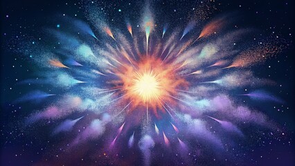 Wall Mural - A cosmic fireworks display as bursts of dust particles explode and disperse in radiant bursts of color.