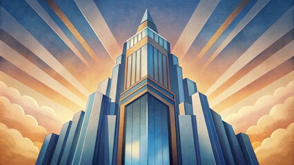 Aufkleber - A sharp and angular skyscr its crisp lines and metallic exterior exuding Art Deco sophistication.