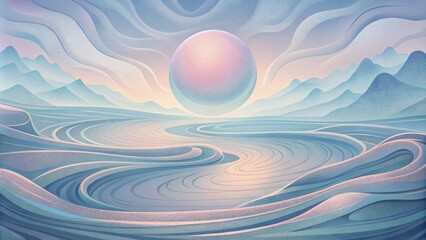 Aufkleber - A dreamlike and ethereal image with swirling lines in pastel shades resembling the ebb and flow of water on a topographical map.