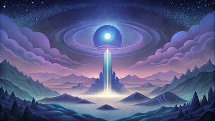 Poster - An otherworldly aura of glowing beams illuminating the dark horizon.