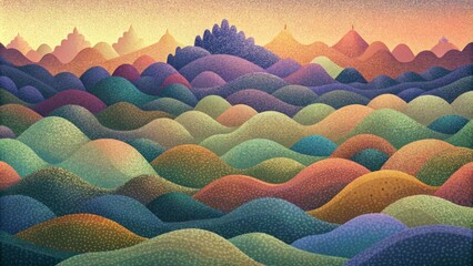 Aufkleber - A canvas of tiny tiles creating an abstract landscape of diverse colors.